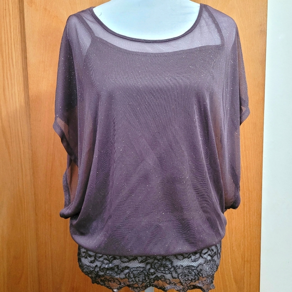 Sheer double layer blouse with lace detail